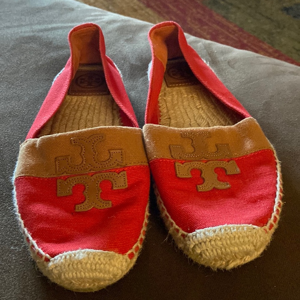 Tory Burch canvas espadrilles logo flats
